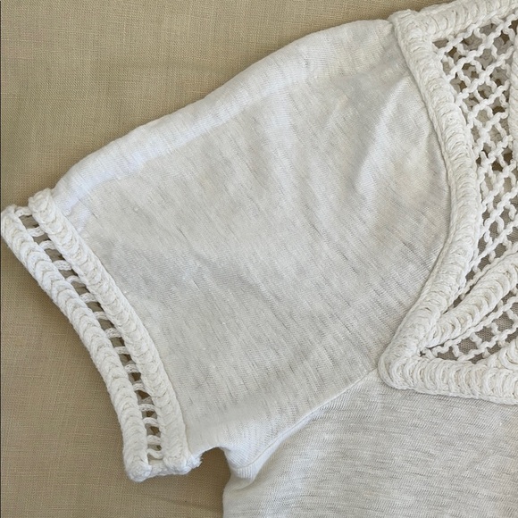 Maje Talence Elegant ivory linen blend crochet Lace Trim Women's Top FR 3 US S - Picture 5 of 7